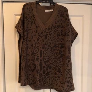 L.K. Collection Brown Leopard Print Poncho